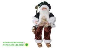BONECO PAPAI NOEL SENTADO 45CM VERDE DOURADO A6428001