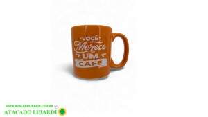 CANECA CERAM FRASE 300ML 9CM LARANJA  UT1165