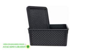 ORGANIZADOR PLAST RATTAN C/TAMPA PRETO 16LT 214PT
