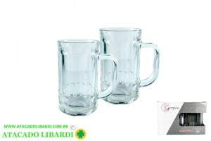 CANECA CHOPP VIDRO 430ML TRANSP 2PCS ELG611