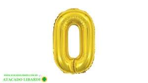 BALAO METALIZADO NUMERO 0 40CM DOURADO PF10006DR0
