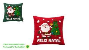 CAPA ALMOFADA BORDADA C/ ENCHIMENTO 43X43CM PRESENTES DE NOEL CAPX0048