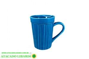 CANECA CERAM 220ML 10CM CANELADA AZUL 51503