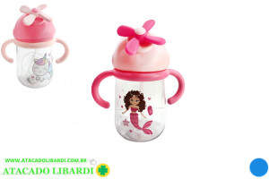 COPO PLAST 480ML C/TAMPA CANUDO INFANTIL COLOR 8350