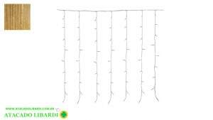 PISCA CORTINA 300 LED 3X3M BRANCO QUENTE BIVOLT FIO TRANSP DEL62300Q      