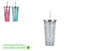 COPO ACRILICO 710ML C/CANUDO GLITTER XH8830