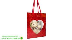 SACOLA PAPEL PRESENTE 15X12X7CM C/URSO  CORACAO FJ91834