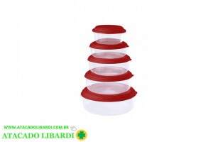 CONJ POTE PLAST MANTIMENTO 5PCS RED CT05
